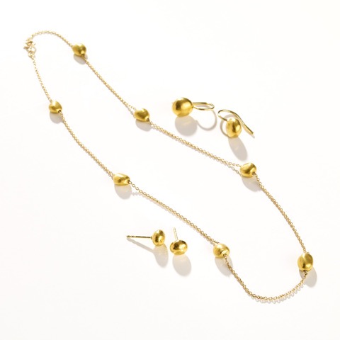 1) „Kieselstein“-Kette mit passenden Ohrringen, 900er mit 750er Gold